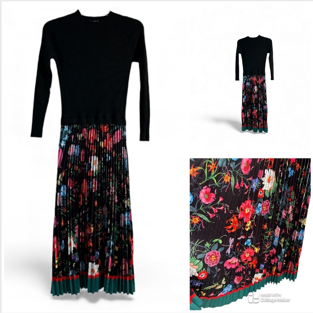 Dalia MacPhee Black sweater Floral Pleated Dress - Picture 2 of 7